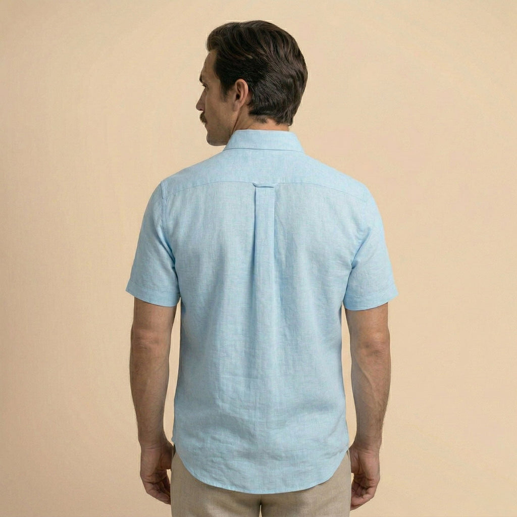 Breeze Linen Half Sleeves Shirt In Powder Blue