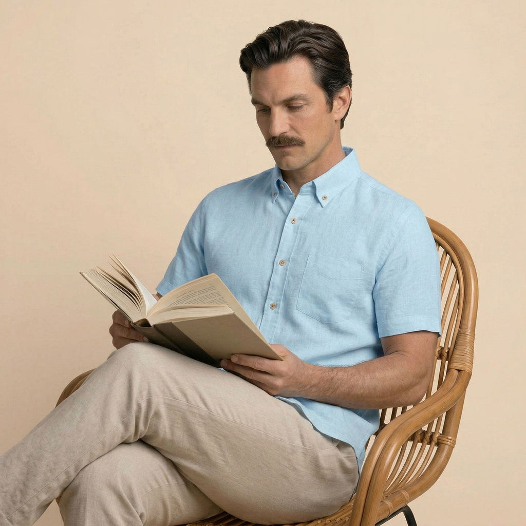 Breeze Linen Half Sleeves Shirt In Powder Blue