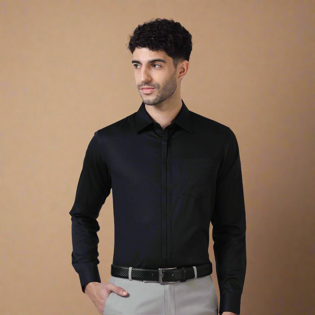 Alfred Black Shirt With Signature Concealed Placket