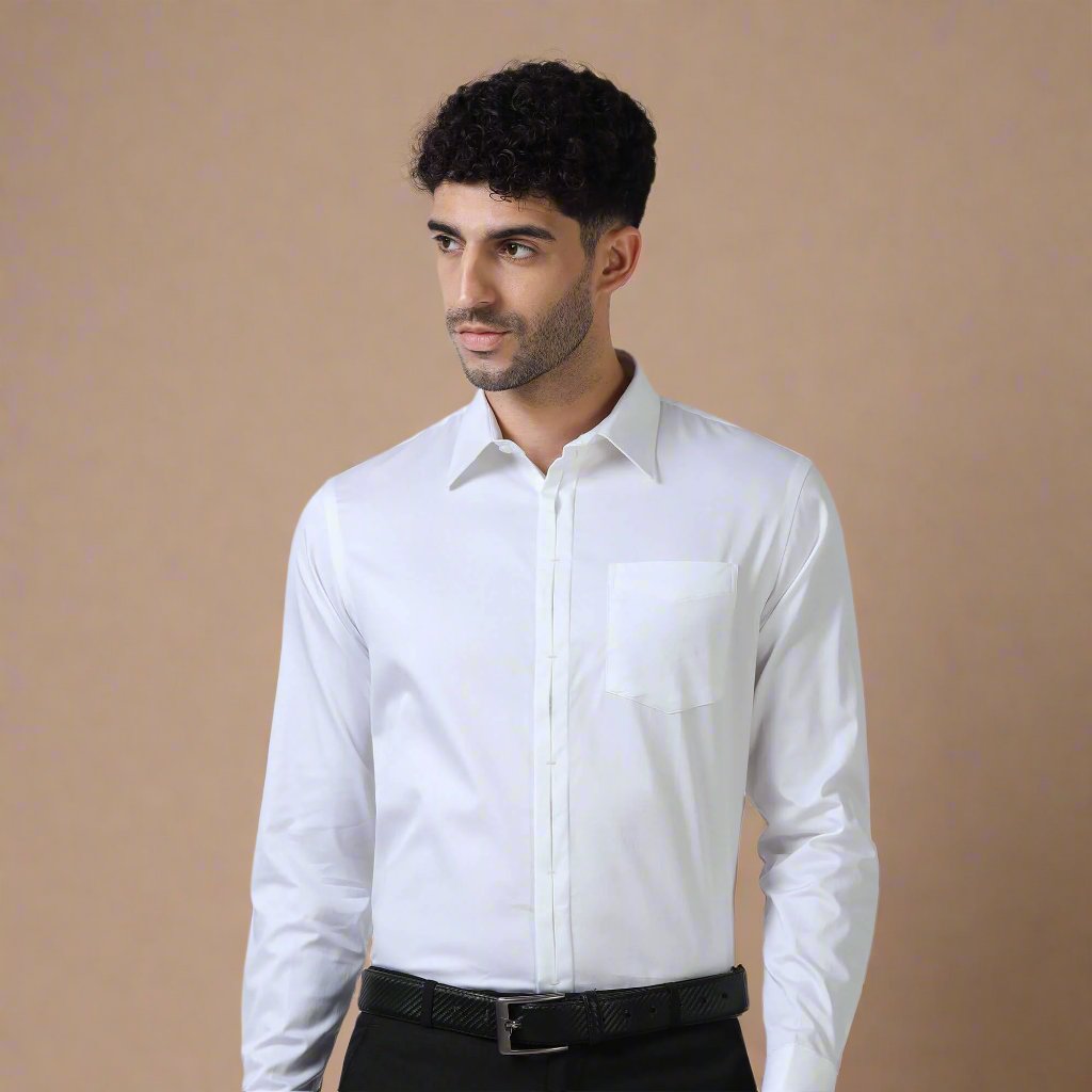 Keneth White Shirt with Signature Concealed Placket & French Cuff