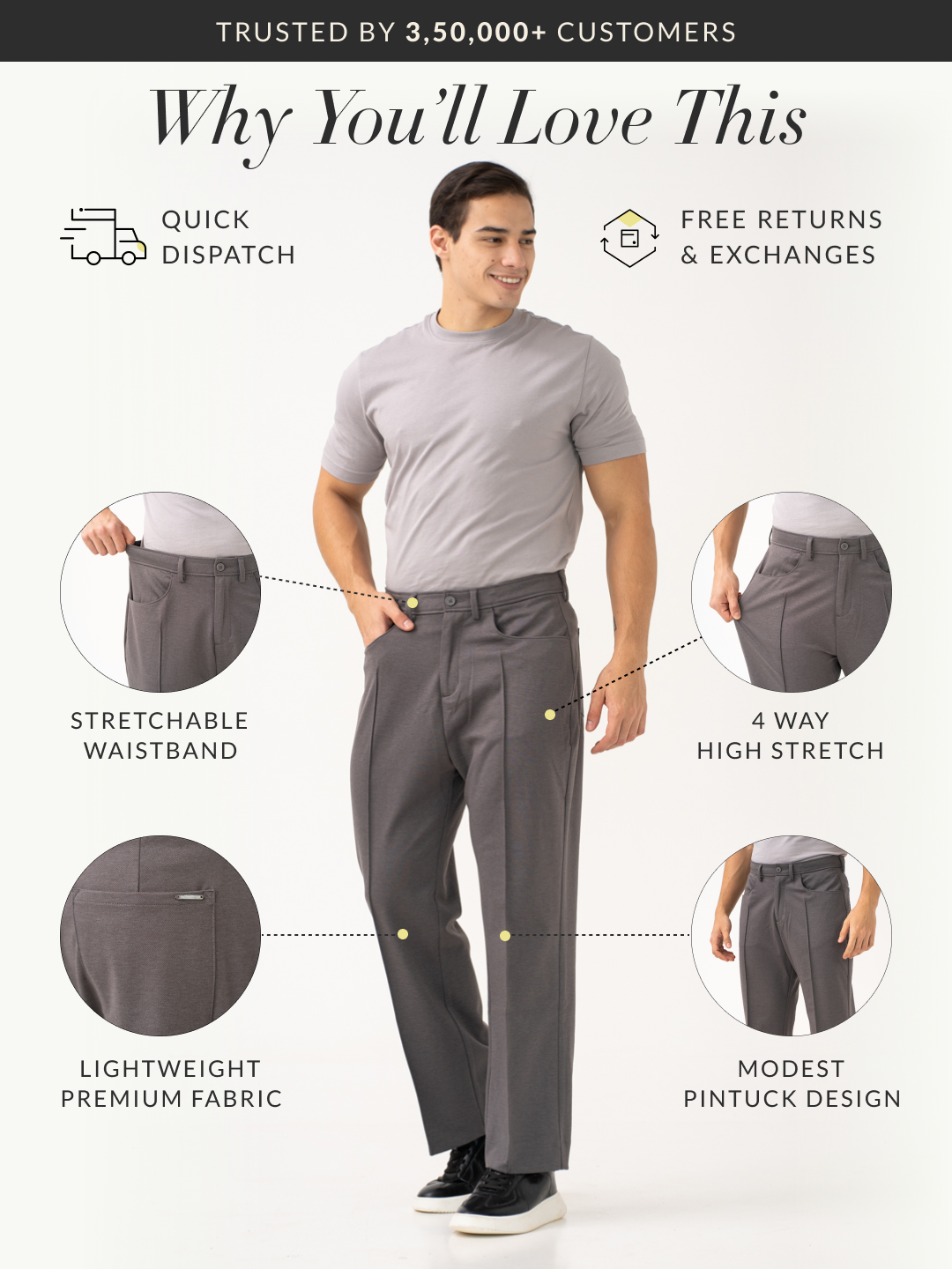 Pablo Grey Relaxed Fit Korean Pintuck Pants