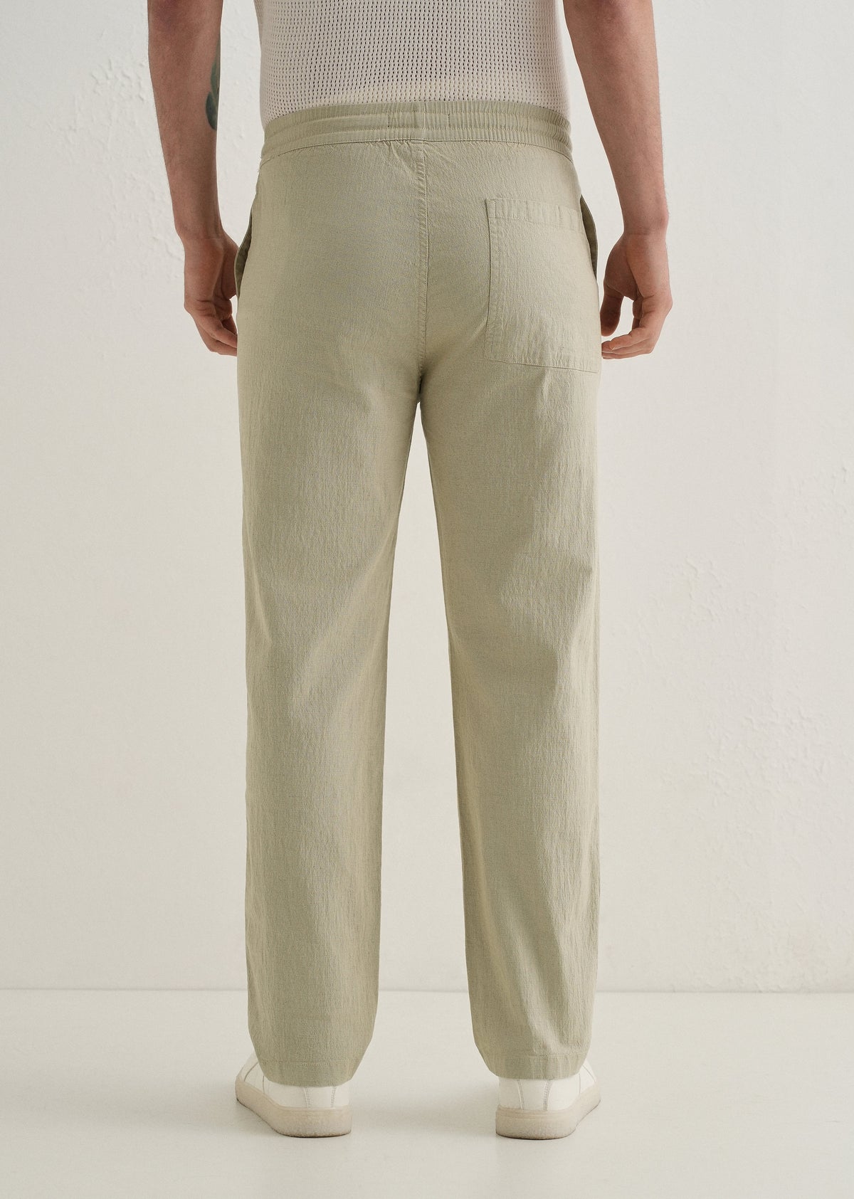 Pale Khaki Drawstring Cotton Linen Pant