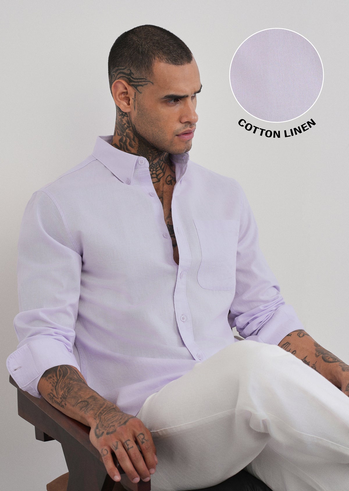 Pastel Lavender Cotton Linen Plain Shirt