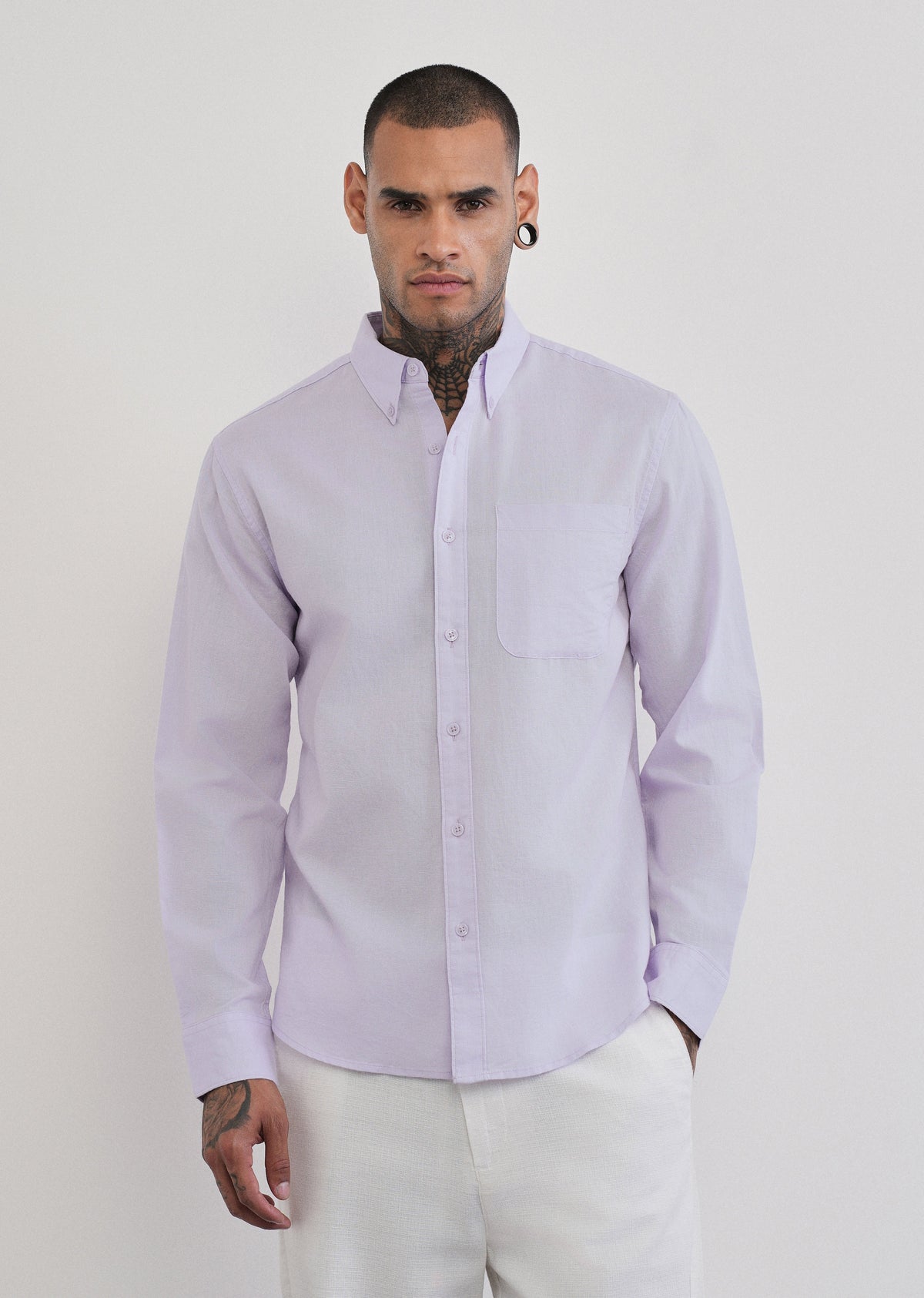 Pastel Lavender Cotton Linen Plain Shirt