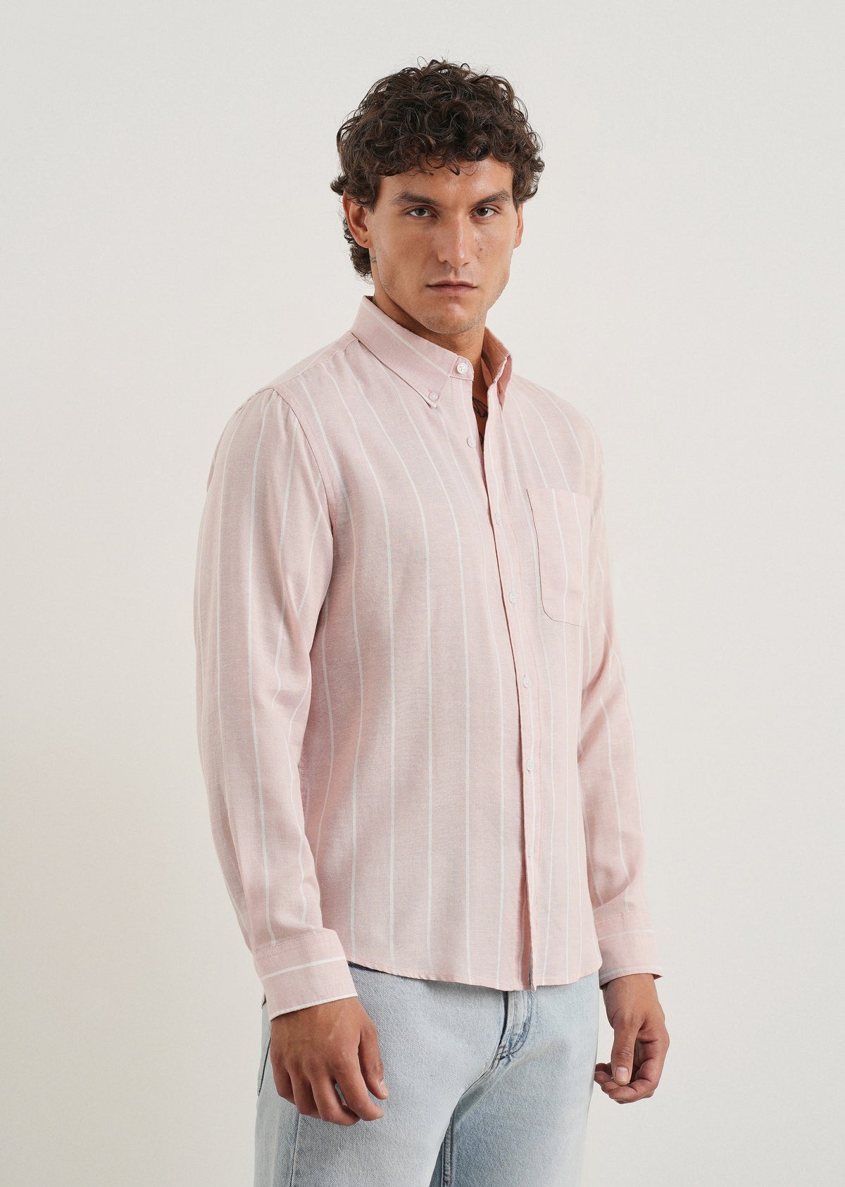 Pastel Pink Lyocell Linen Stripe Shirt