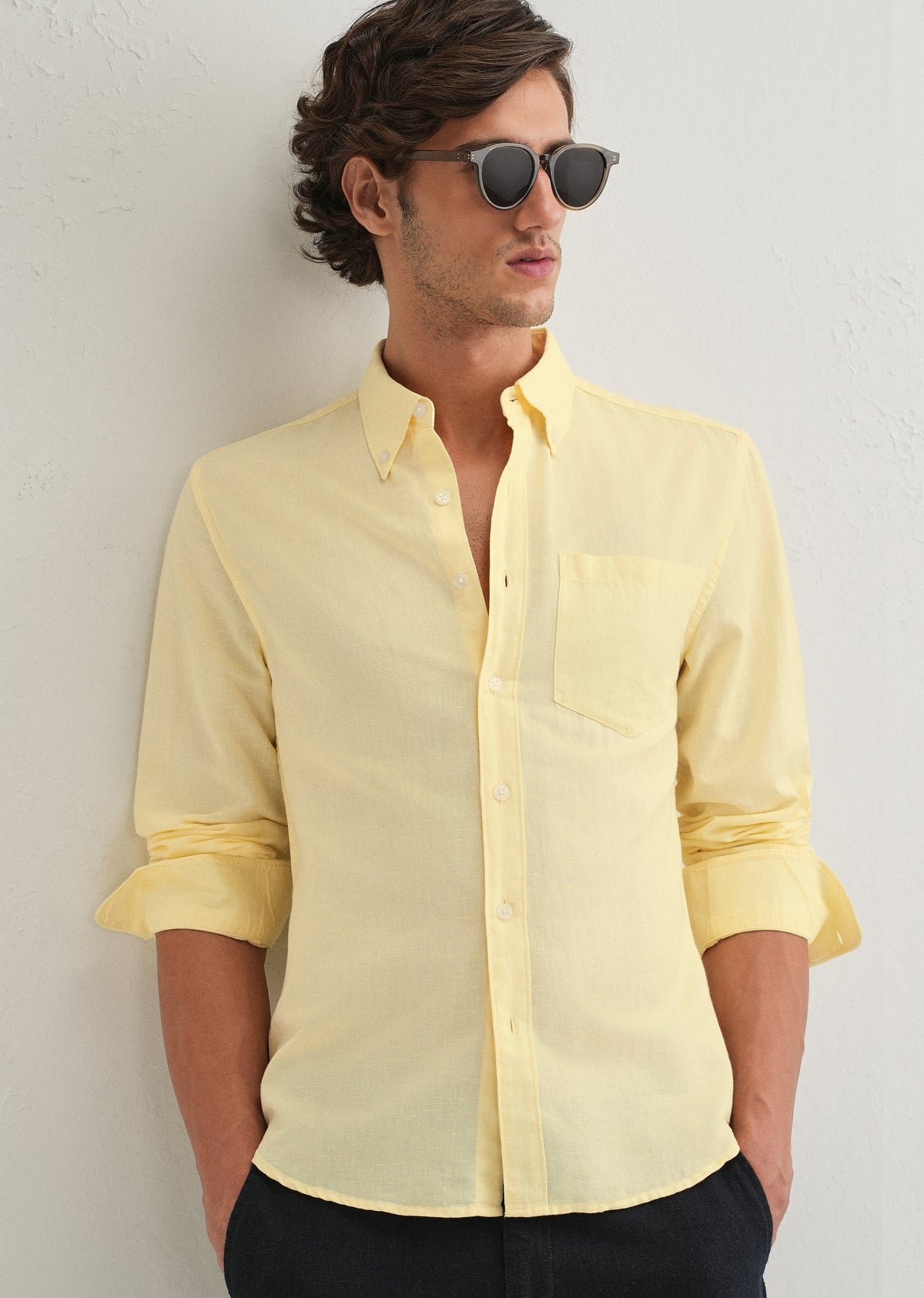 Pastel Yellow Cotton Linen Shirt