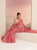 Libas Peach Floral Embroidered Tissue Saree