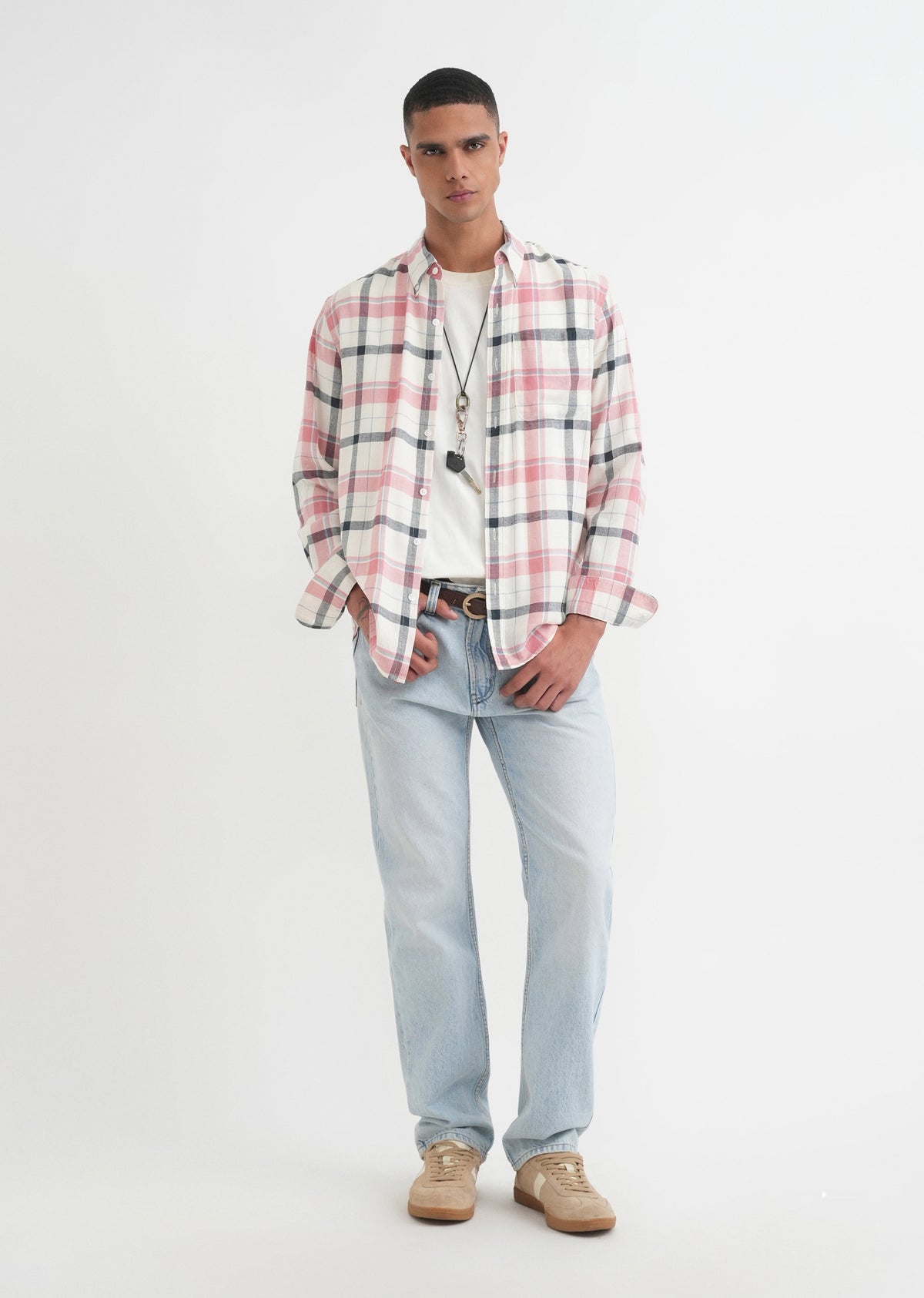 Peach Lyocell Linen Check Shirt