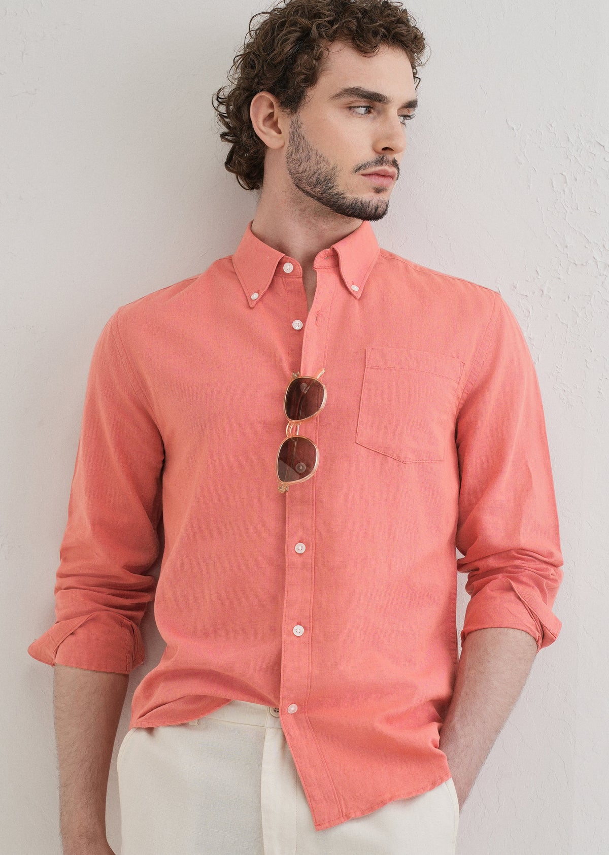 Peach Pink Cotton Linen Shirt