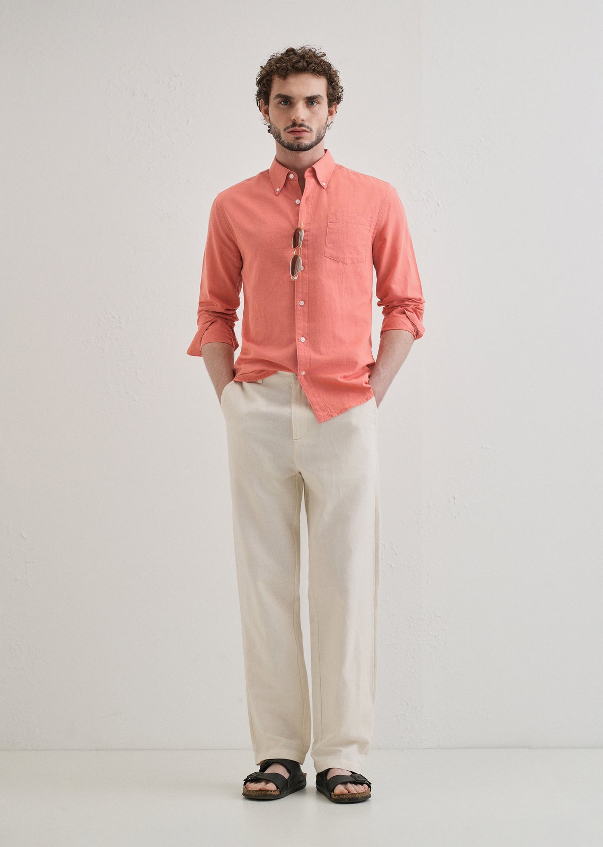 Peach Pink Cotton Linen Shirt