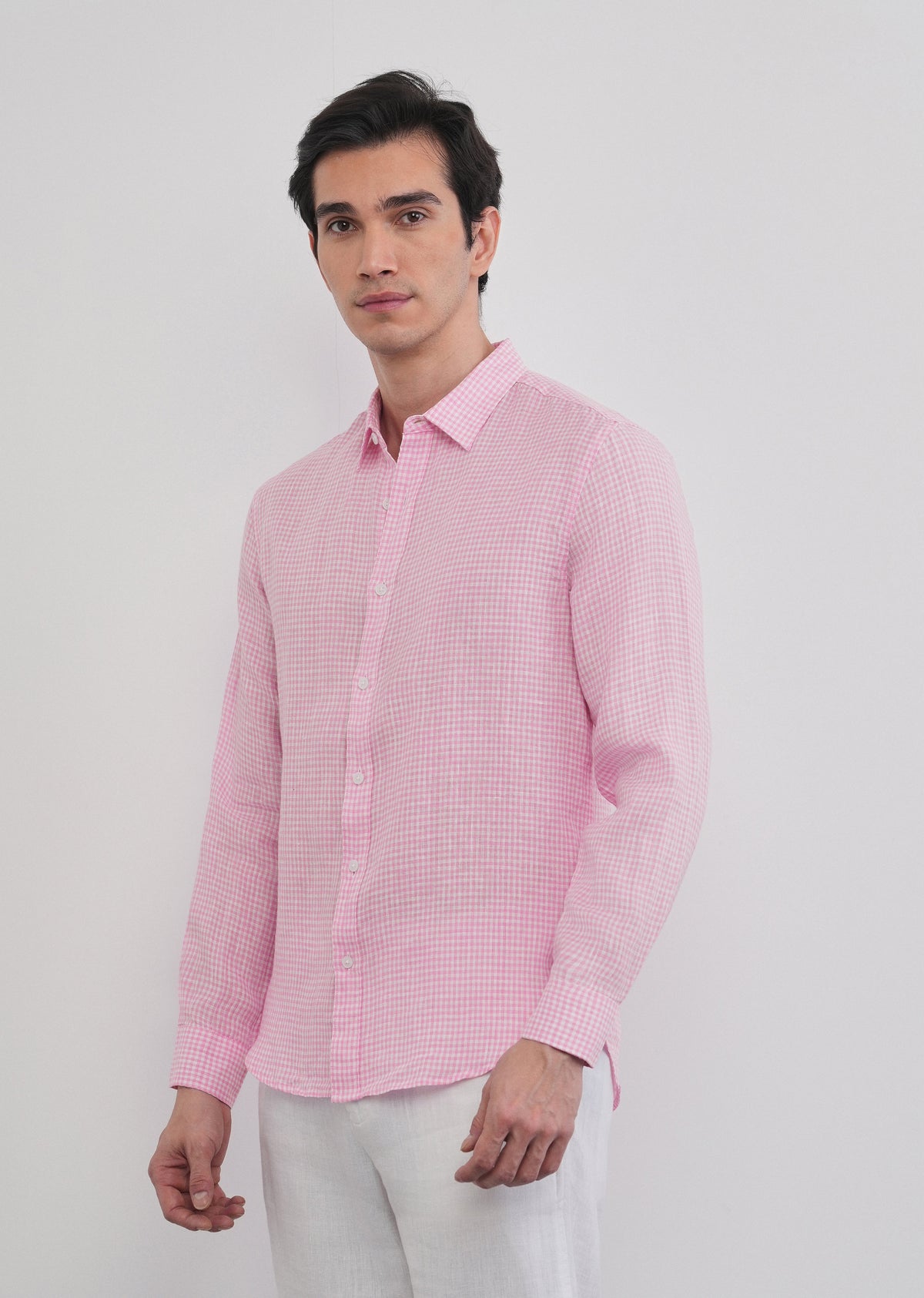 Pink 100% Pure Linen Gingham Check Shirt