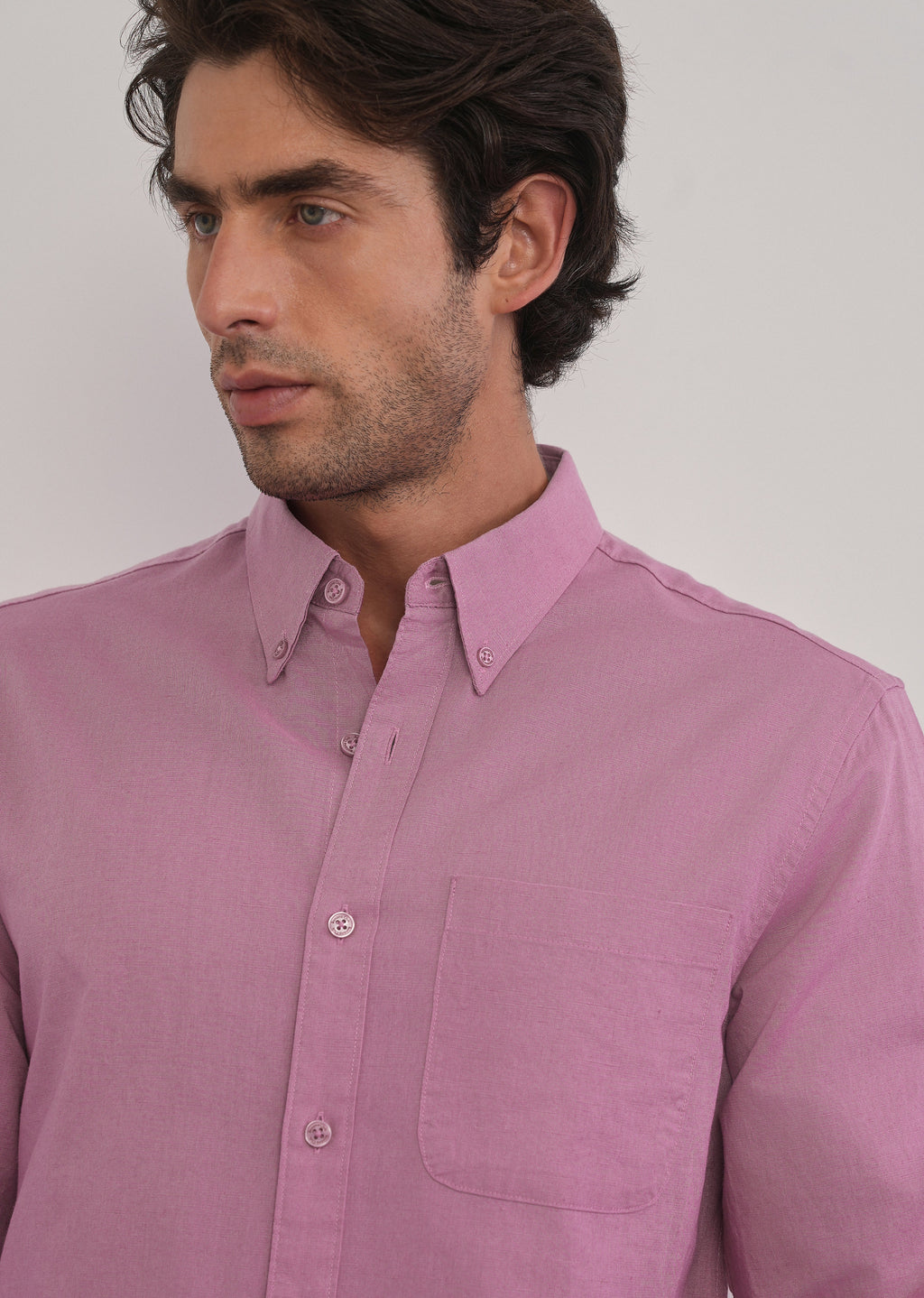 Pink Cotton Linen Plain Shirt