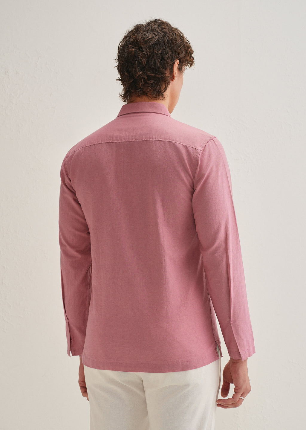 Pink Hidden Sleeve Placket Cotton Linen Shirt