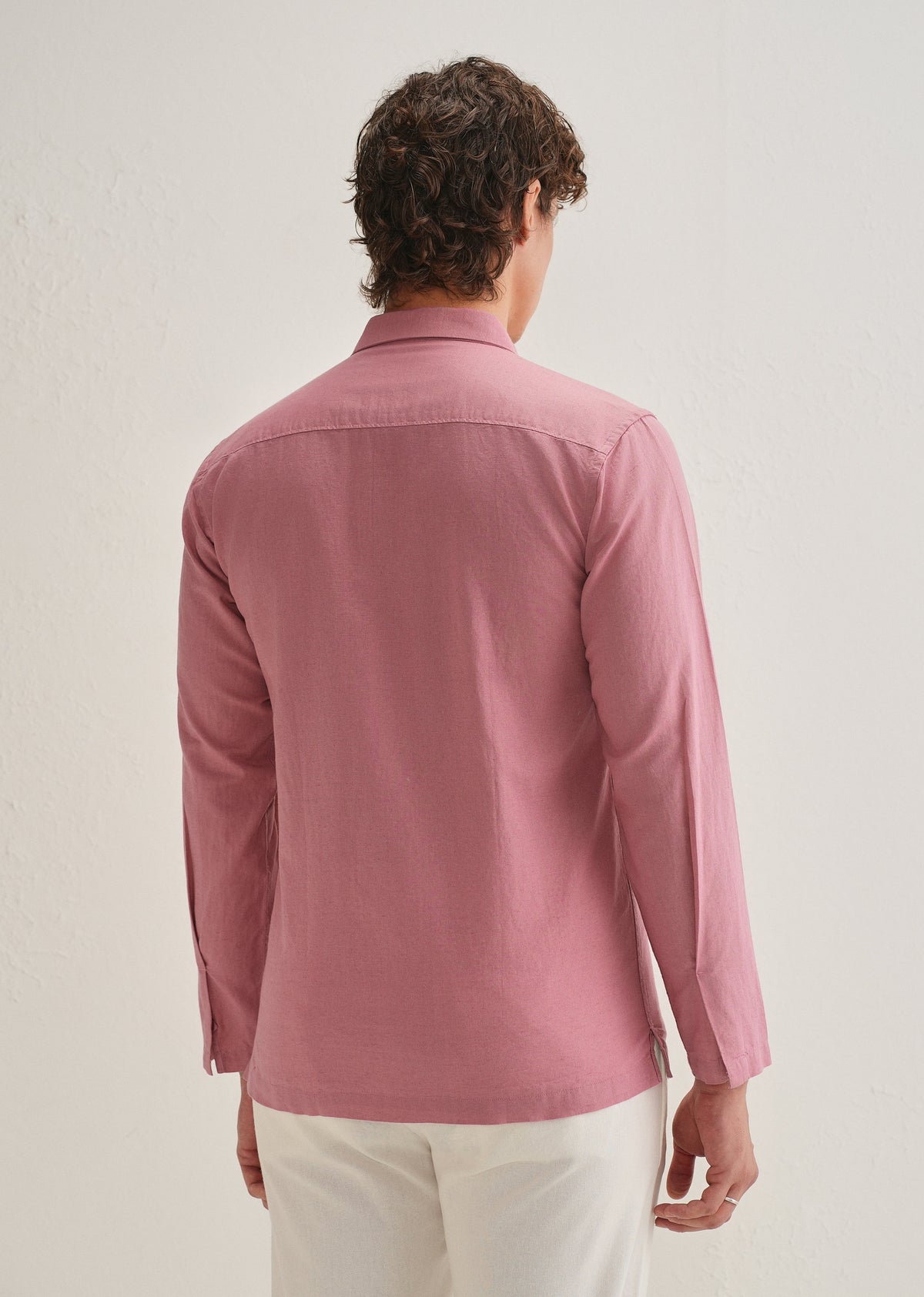 Pink Hidden Sleeve Placket Cotton Linen Shirt