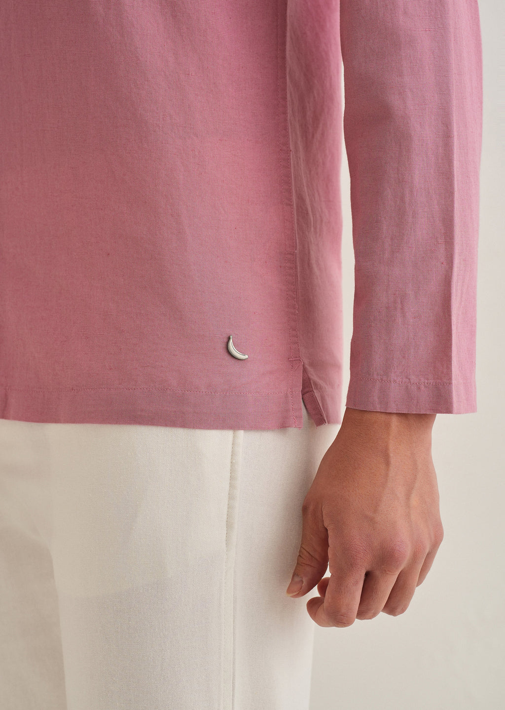 Pink Hidden Sleeve Placket Cotton Linen Shirt