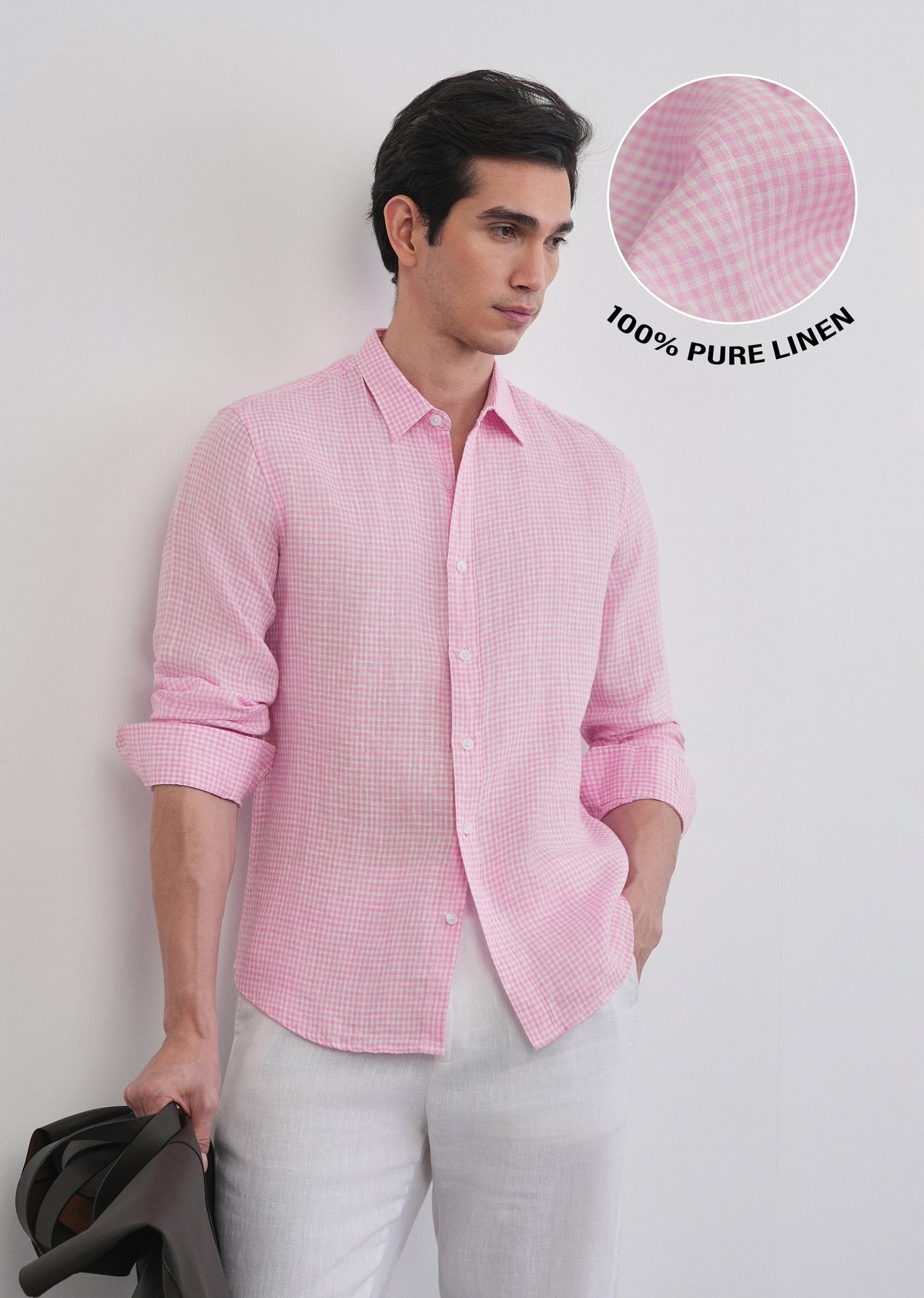 Pink 100% Pure Linen Gingham Check Shirt