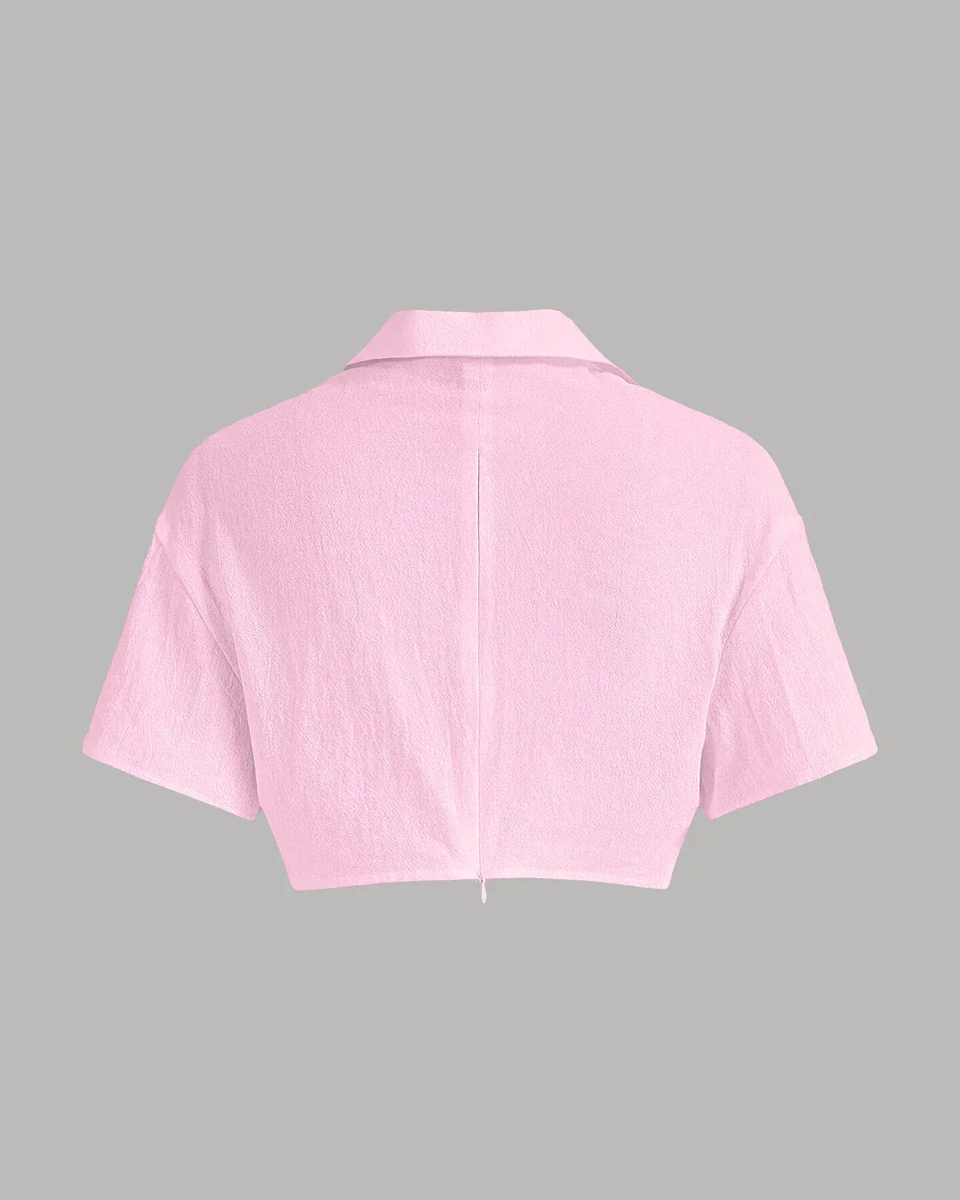 XS Pleated Button-Up Crop Top in Pink CT98