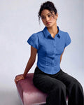 XS Puff Sleeve Crop Top in Blue CT98