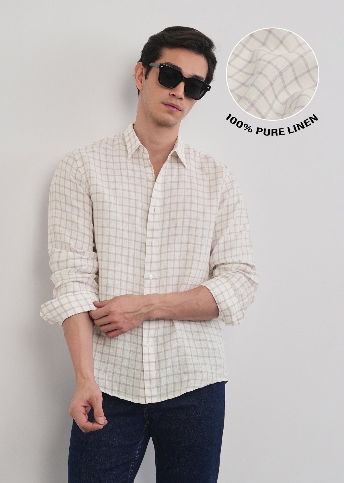 Purple 100% Pure Linen Classic Check Shirt