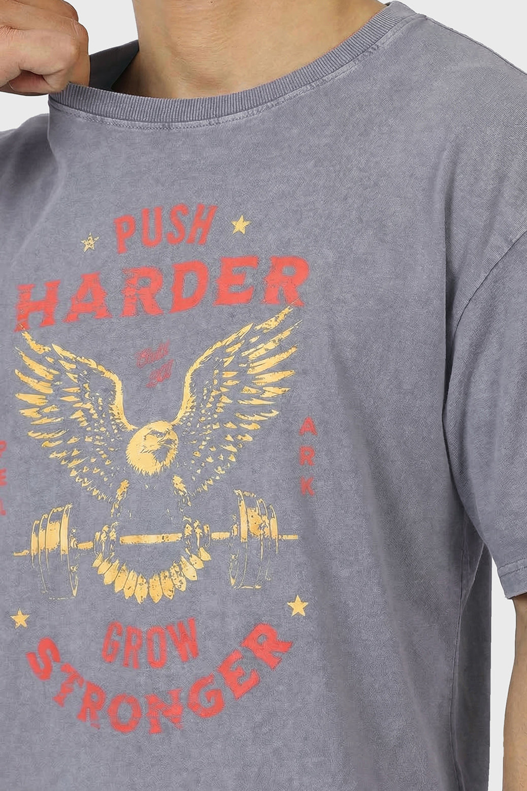 Push Harder Washed Oversized T-shirt Light Grey