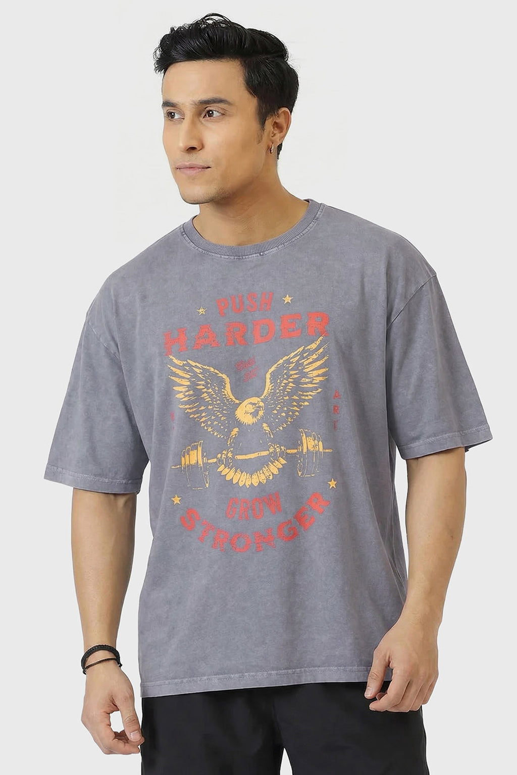 Push Harder Washed Oversized T-shirt Light Grey