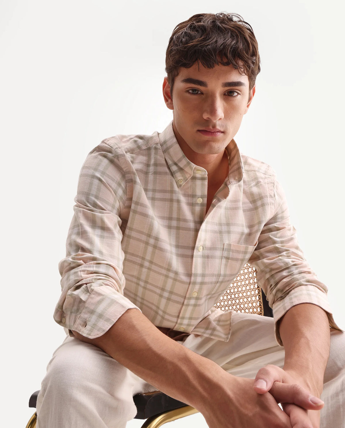 REGULAR FIT CHECKED SHIRT STUR - PINK morris.lane