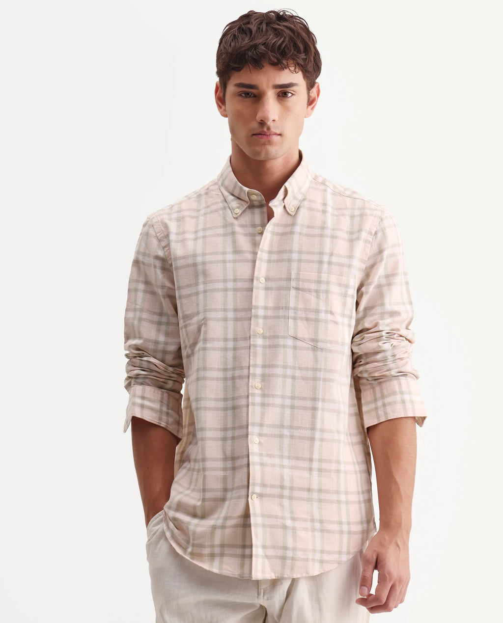 REGULAR FIT CHECKED SHIRT STUR - PINK morris.lane