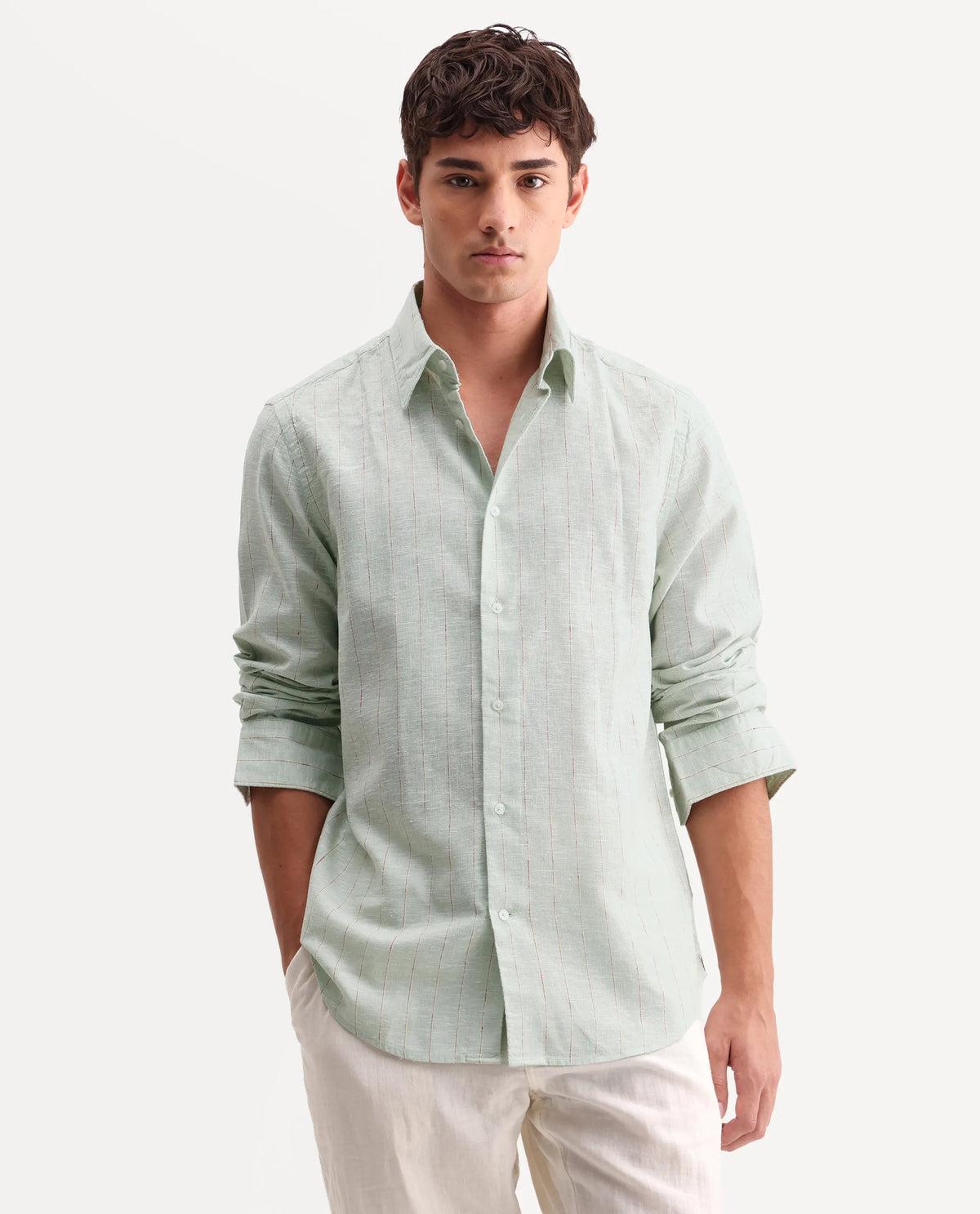REGULAR FIT STRIPED SHIRT OPIS - SAGE morris.lane
