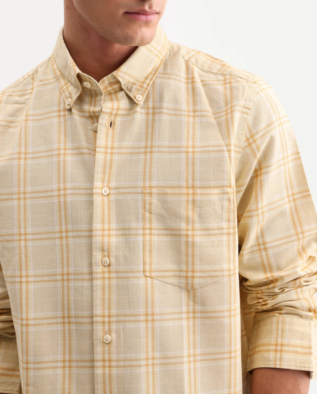 REGULAR FIT CHECKED SHIRT JAZE - YELLOW morris.lane