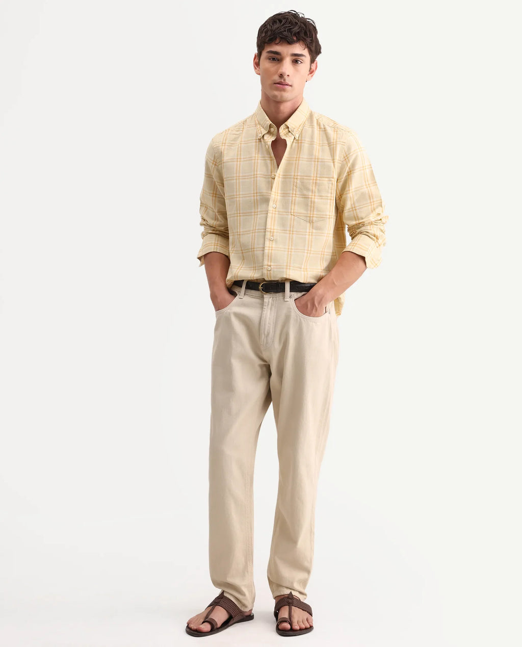 REGULAR FIT CHECKED SHIRT JAZE - YELLOW morris.lane