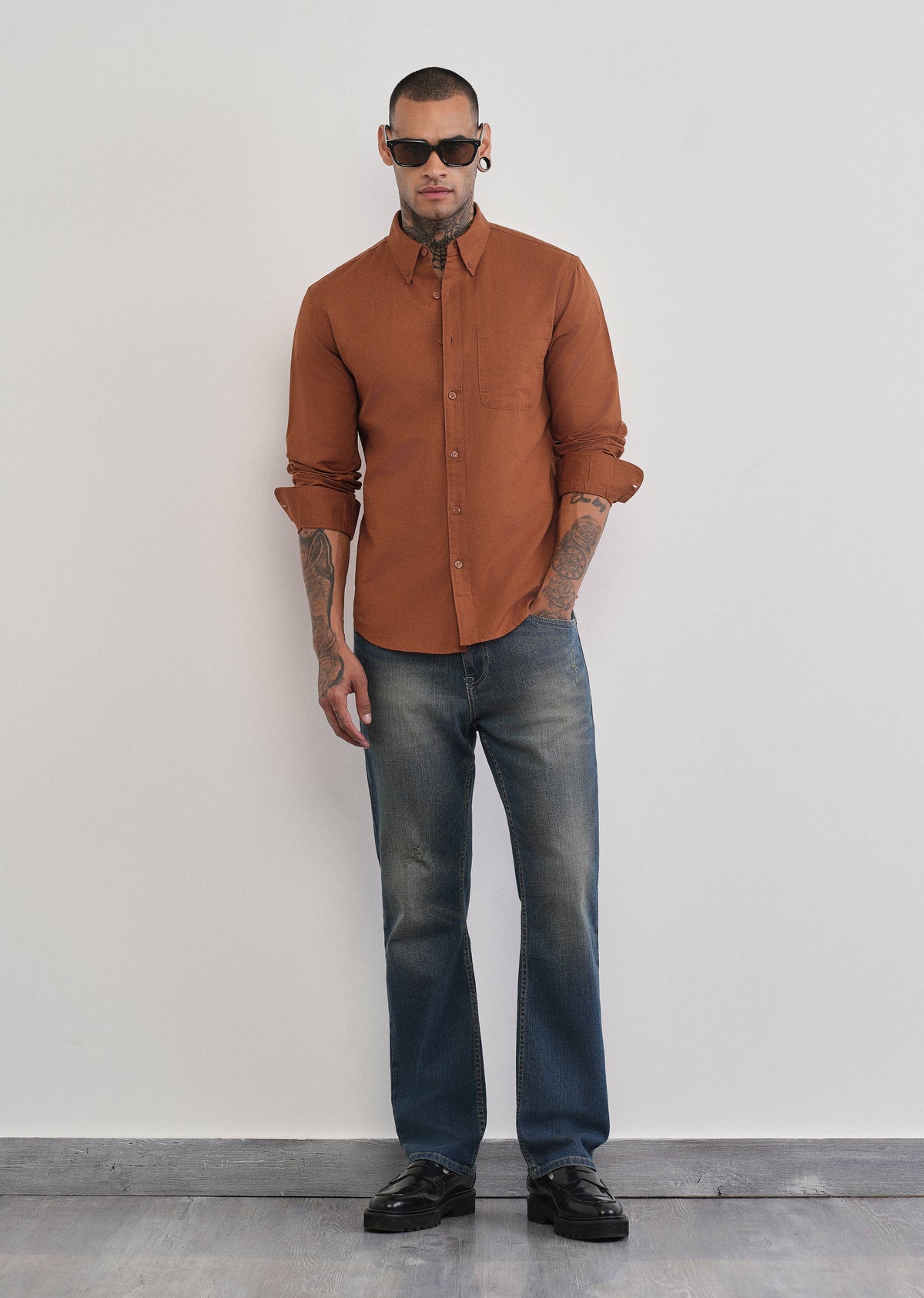 Rust Brown Cotton Linen Plain Shirt
