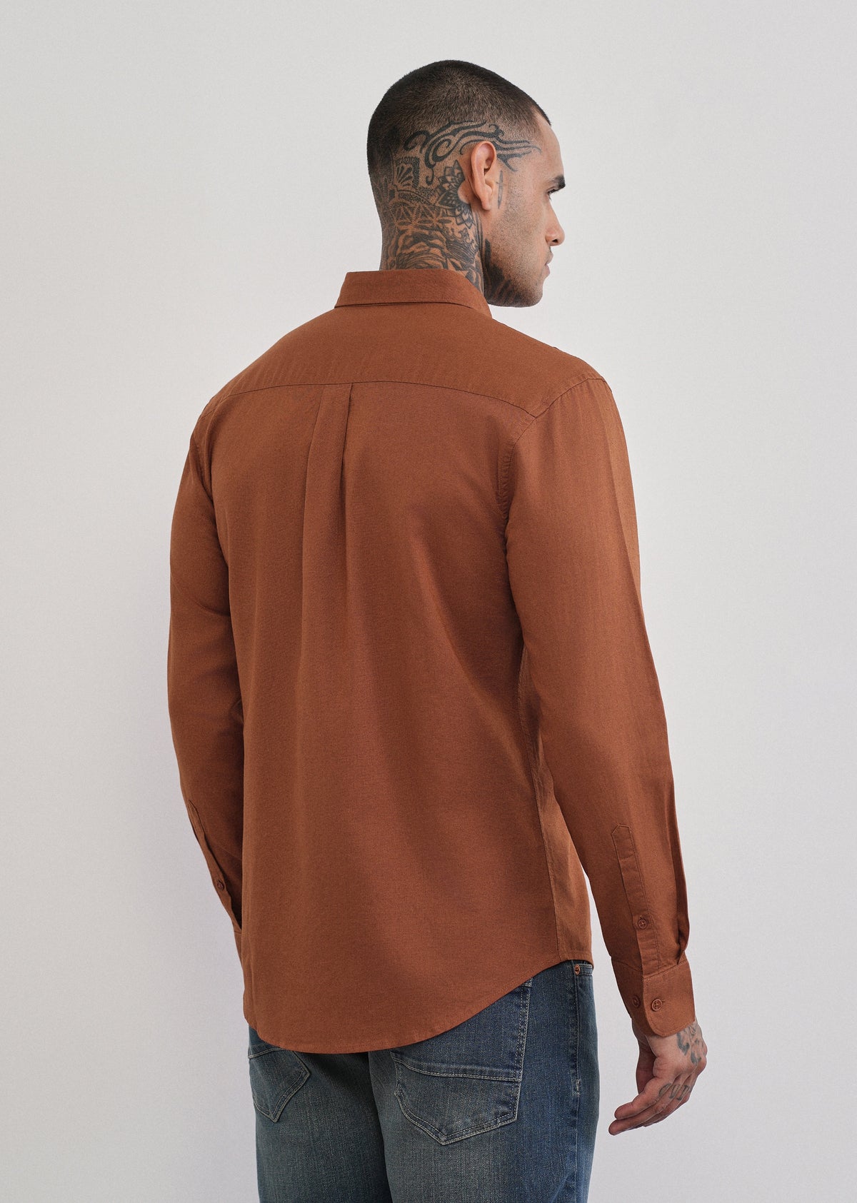 Rust Brown Cotton Linen Plain Shirt