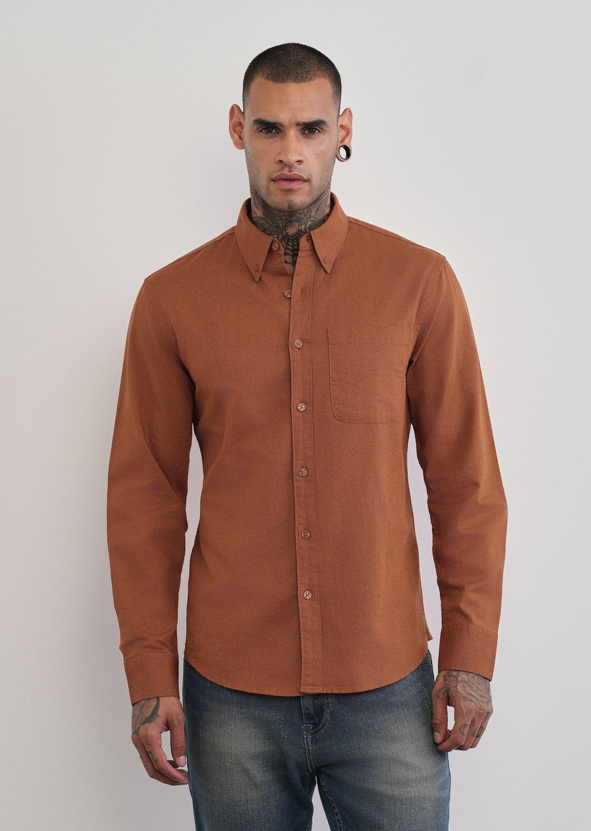 Rust Brown Cotton Linen Plain Shirt