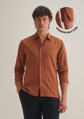 Rust Brown Hidden Sleeve Placket Cotton Linen Shirt