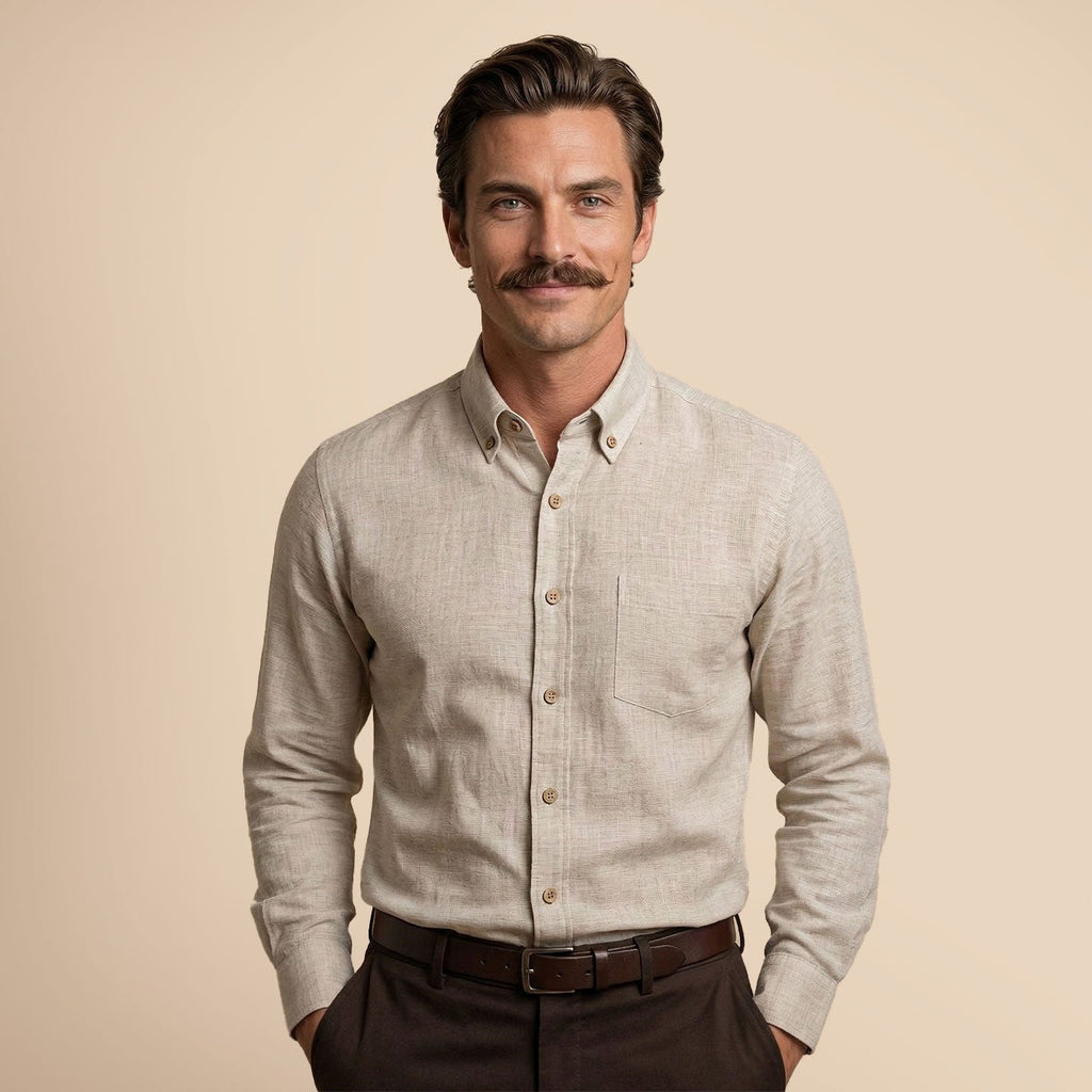 Breeze Linen Full Sleeves Shirt In Mushroom