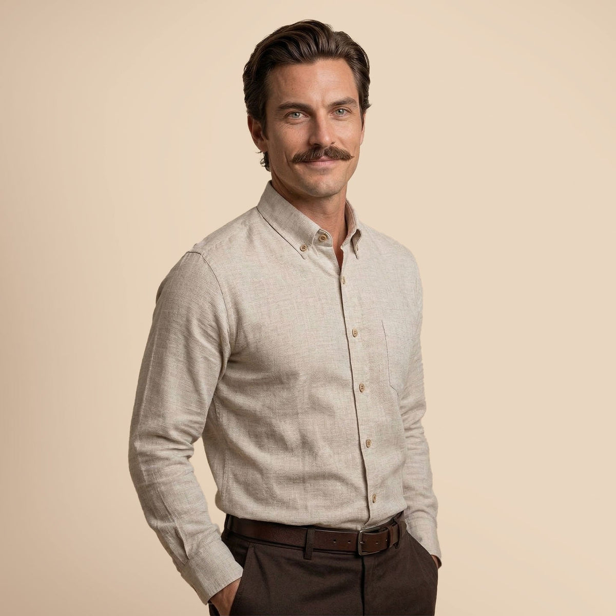 Breeze Linen Full Sleeves Shirt In Mushroom