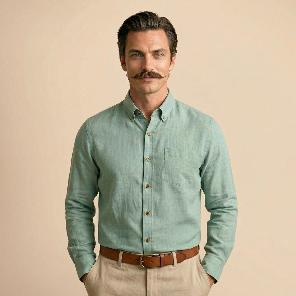 Breeze Linen Full Sleeves Shirt In Seaweed