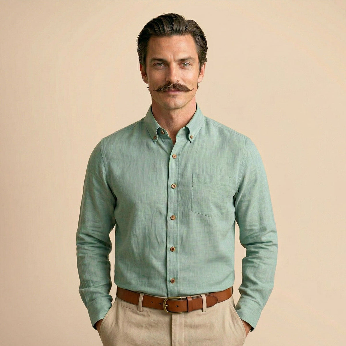 Breeze Linen Full Sleeves Shirt In Seaweed