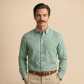 Breeze Linen Full Sleeves Shirt In Seaweed