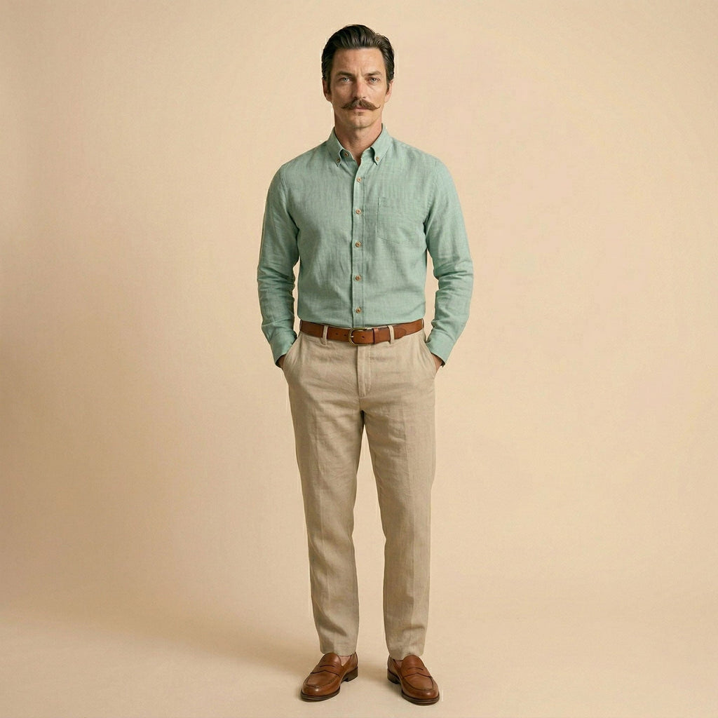 Breeze Linen Full Sleeves Shirt In Seaweed