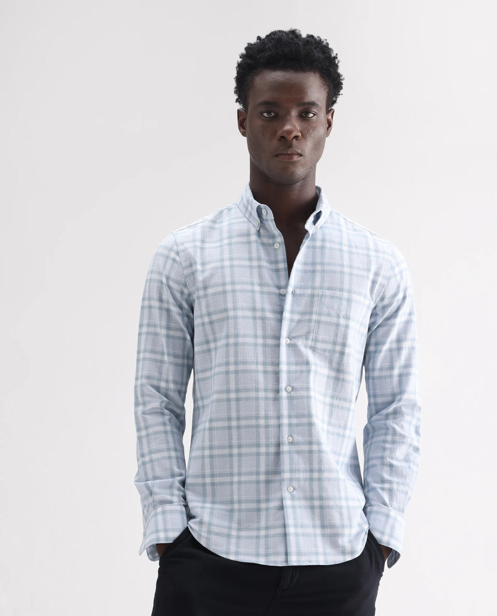 REGULAR FIT CHECKED SHIRT STUR - BLUE morris.lane
