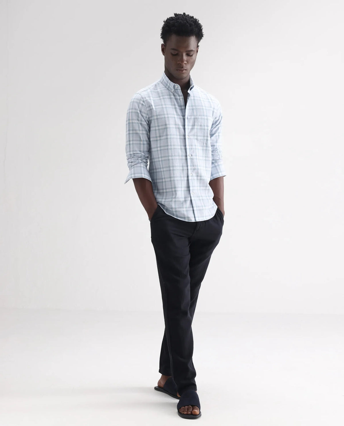REGULAR FIT CHECKED SHIRT STUR - BLUE morris.lane