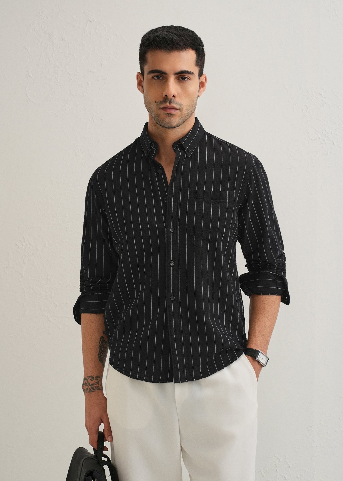 Sable Black Striped Cotton Shirt