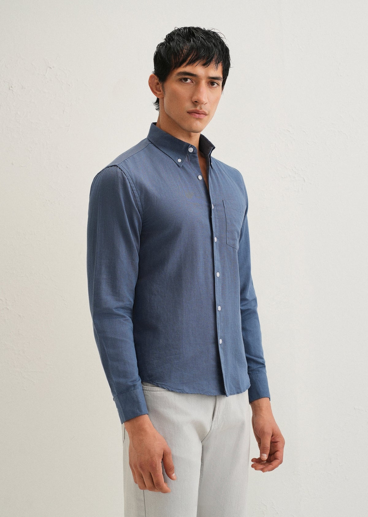 Sapphire Blue Cotton Linen Shirt