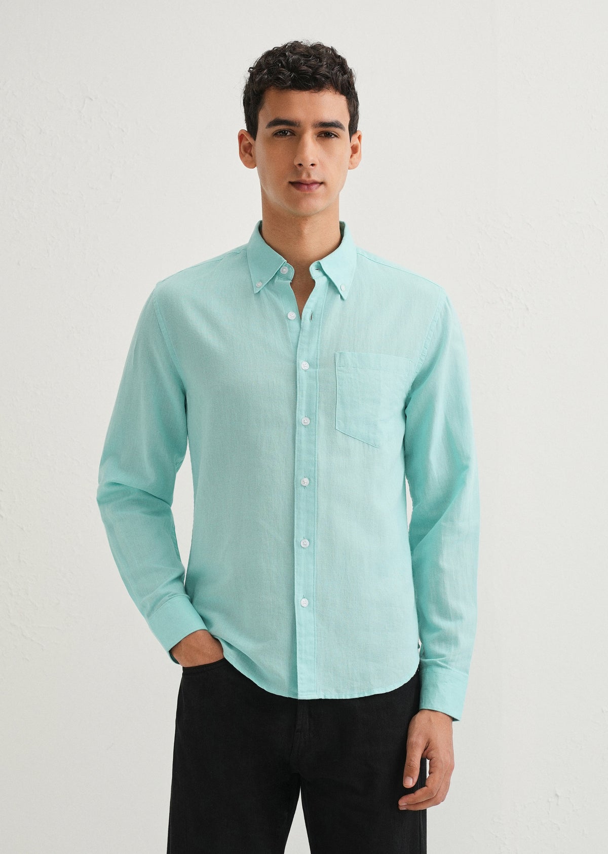 Sea Blue Cotton Linen Shirt