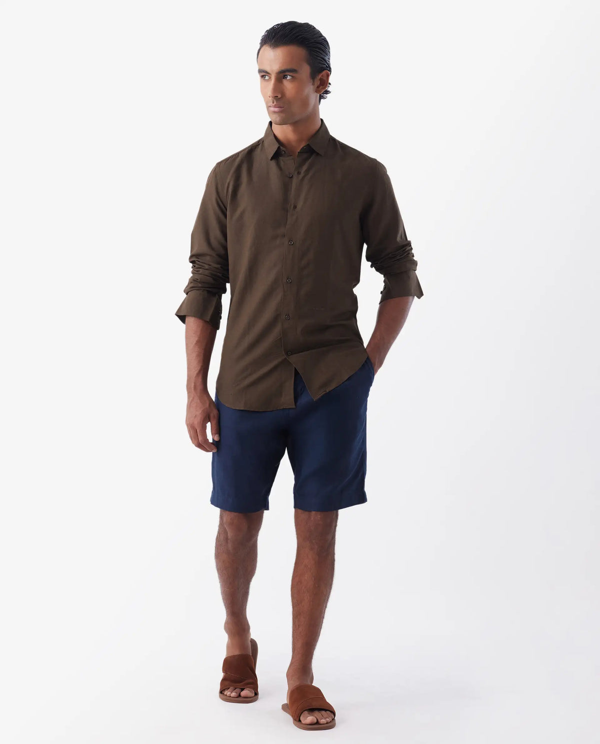 REGULAR FIT PLAIN SHIRT THRONA - BROWN morris.lane