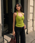 XS Tie-Up Twist Halter Neck Fitted Top in Dark Citron H54