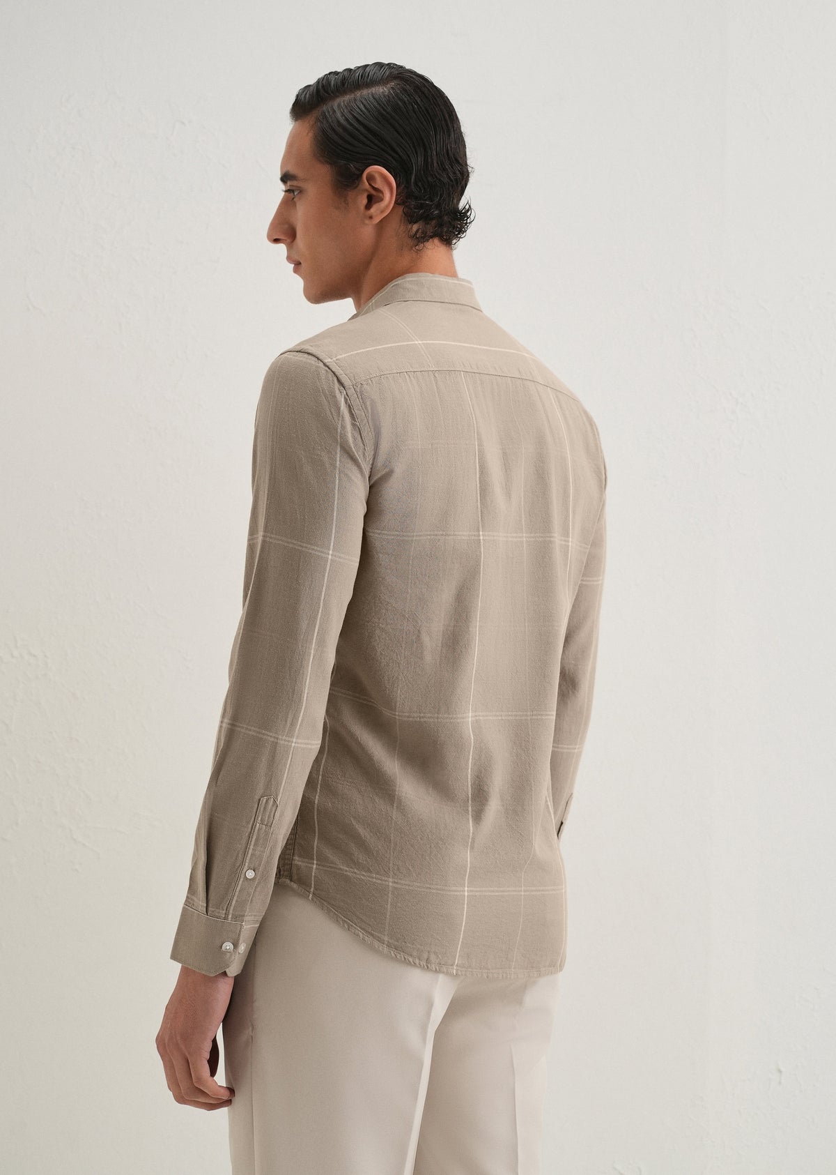Tan Blended Linen Check Shirt