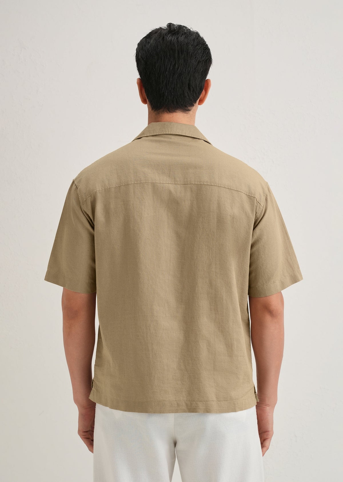 Tan Floral Embroidery Cotton Linen Shirt