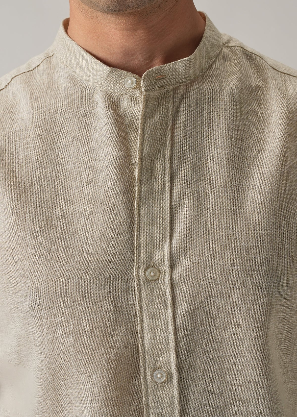 Taupe Beige Blended Linen Shirt